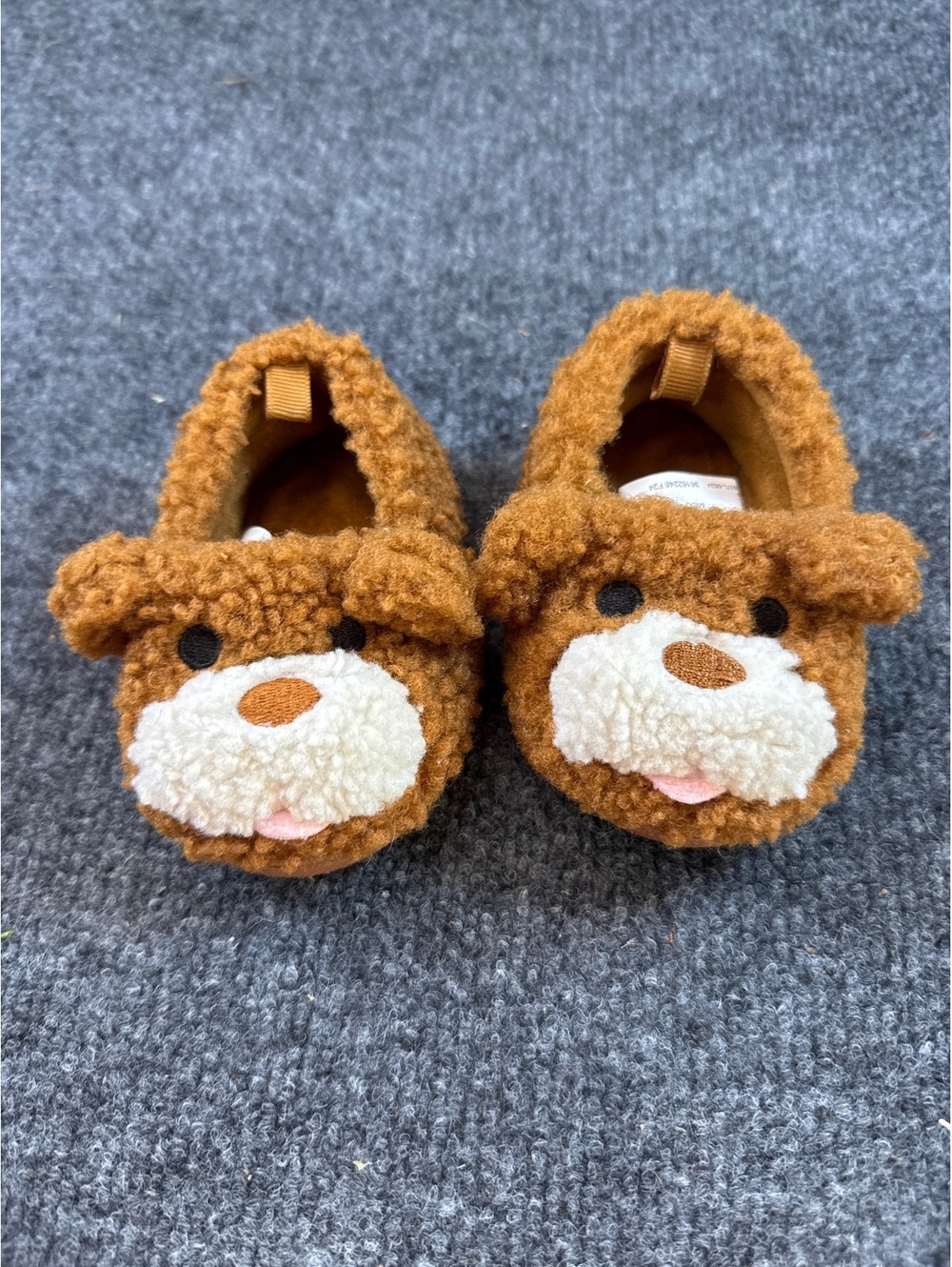 Wonder Nation Kids Size 3 Brown Teddy Bear Plush Slippers Fuzzy Animal Shoes